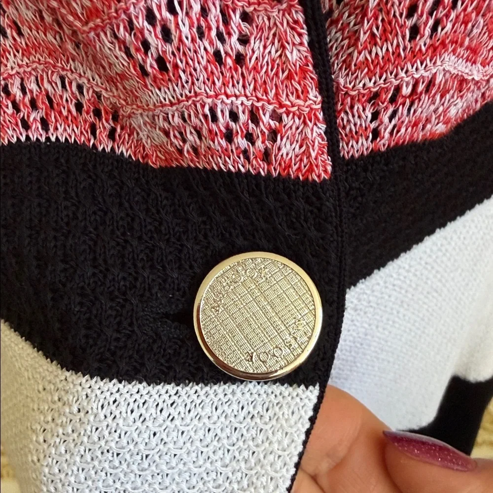 Misook Colorblock Striped Knit Single-Breasted One-Button Blazer Sz L